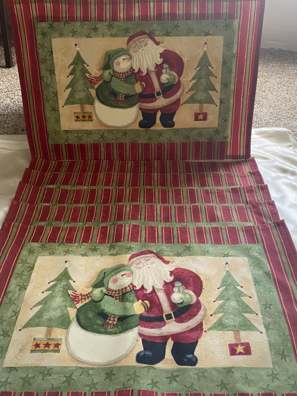 Vintage Christmas Santa Snowman Tapestry Retro Placements Winter Holiday Set 6